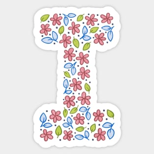 Floral Monogram Letter I - pink and blue Sticker